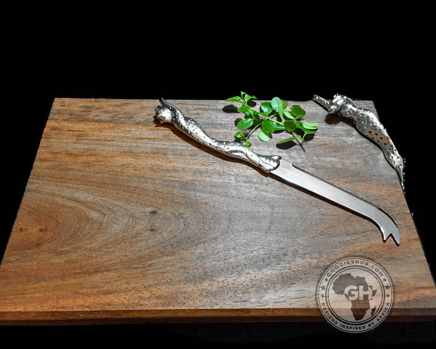 Cheese Board Large & Cheese Knife Large Set - Cheetah Africa Collection - Diana Carmichael