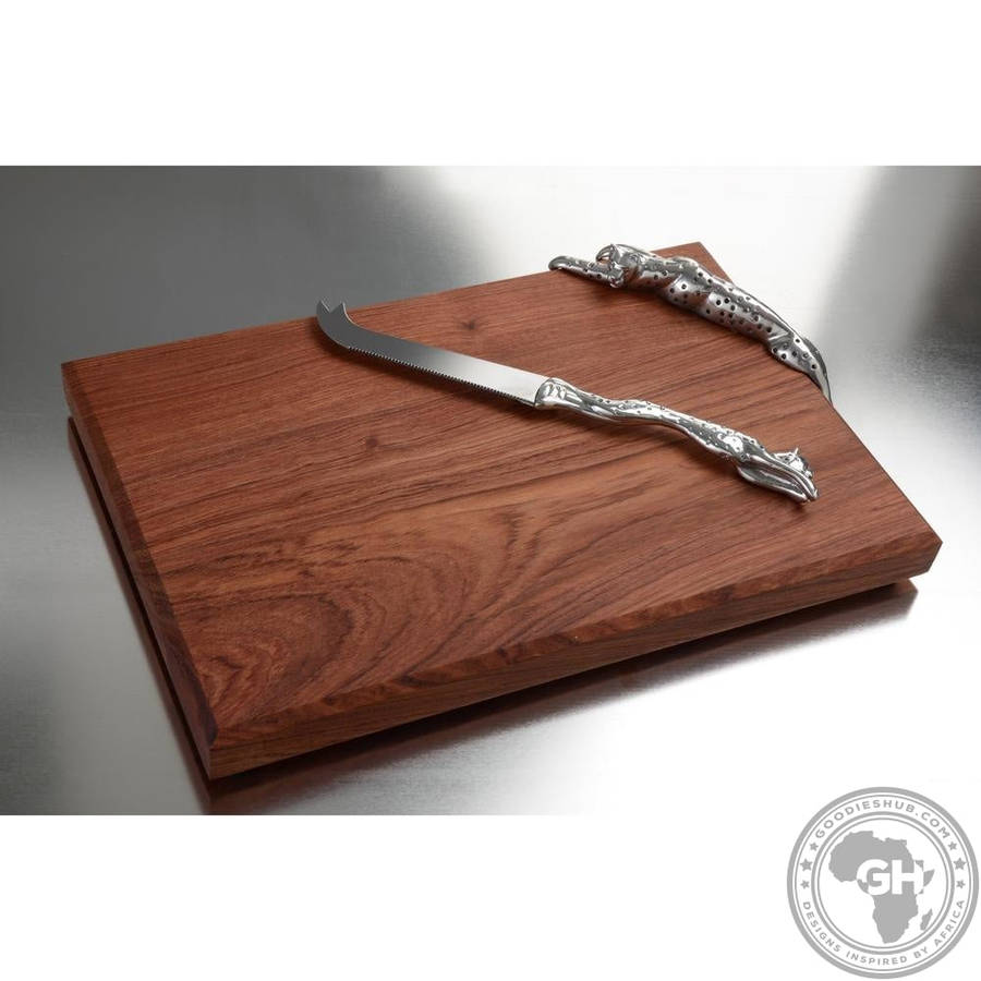 Cheese Board Large & Cheese Knife Large Set - Cheetah Africa Collection - Diana Carmichael