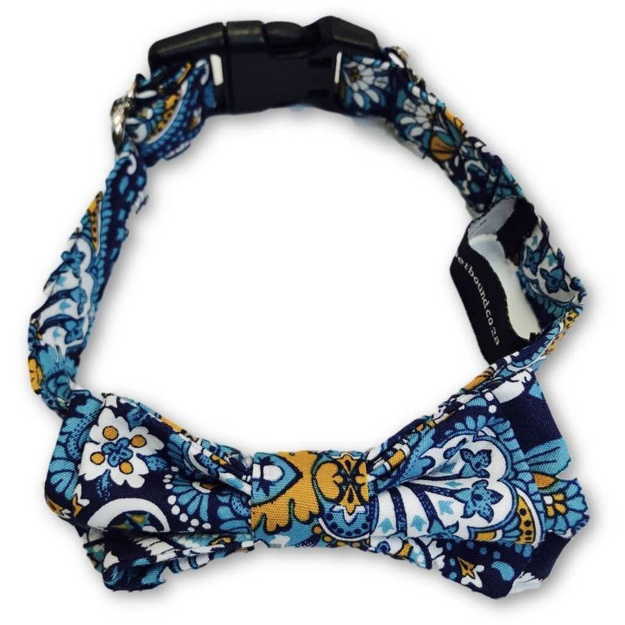 The Dapper Pet Designer Blue/Paisley Bow Tie Collar