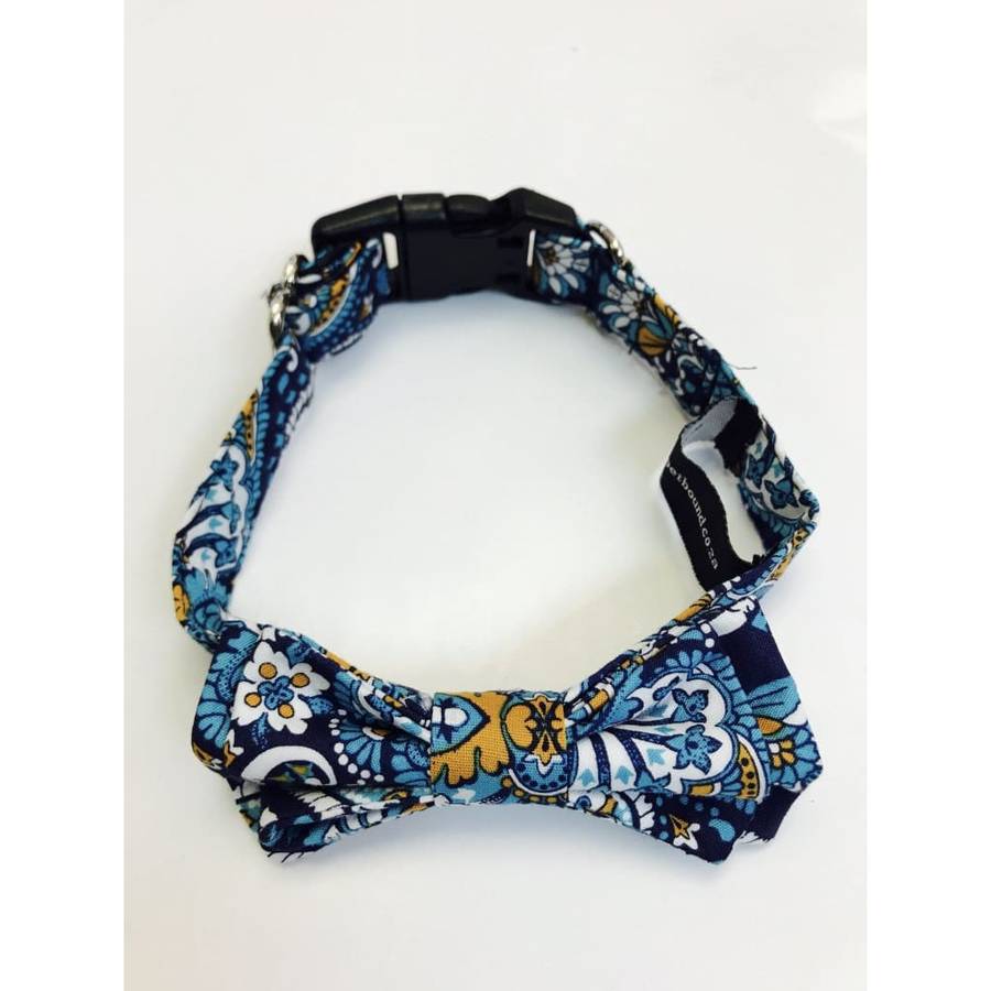 The Dapper Pet Designer Blue/Paisley Bow Tie Collar