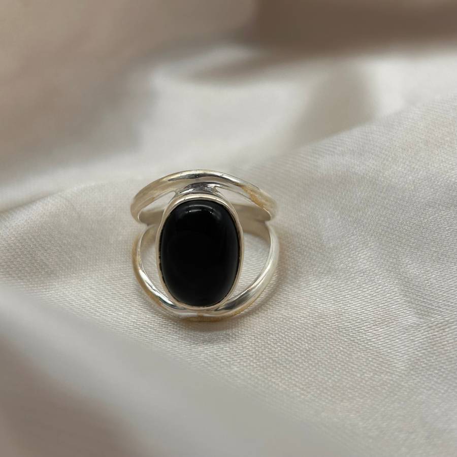 Sterling Silver Black Onyx Crystal Ring