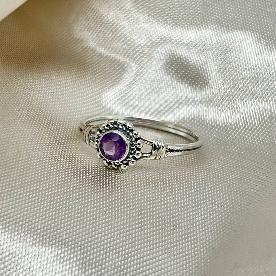Amethyst Crystal Faceted Sterling Silver Ring