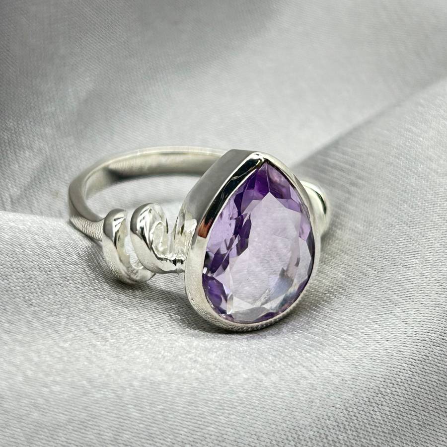 Sterling Silver Faceted Amethyst Crystal Ring