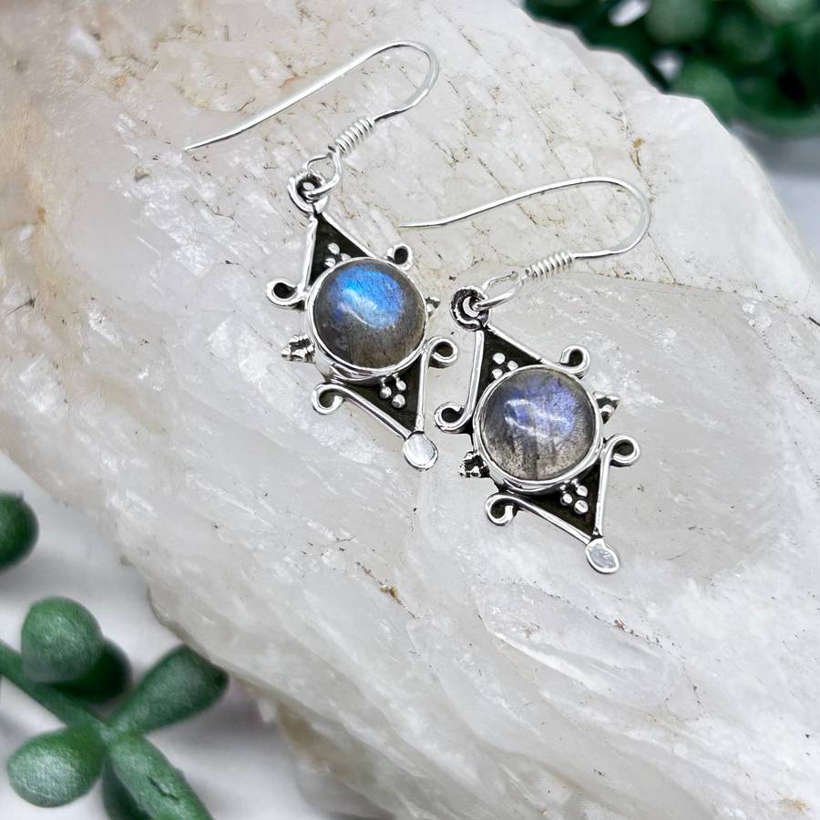 Labradorite Crystal Sterling Silver Earrings