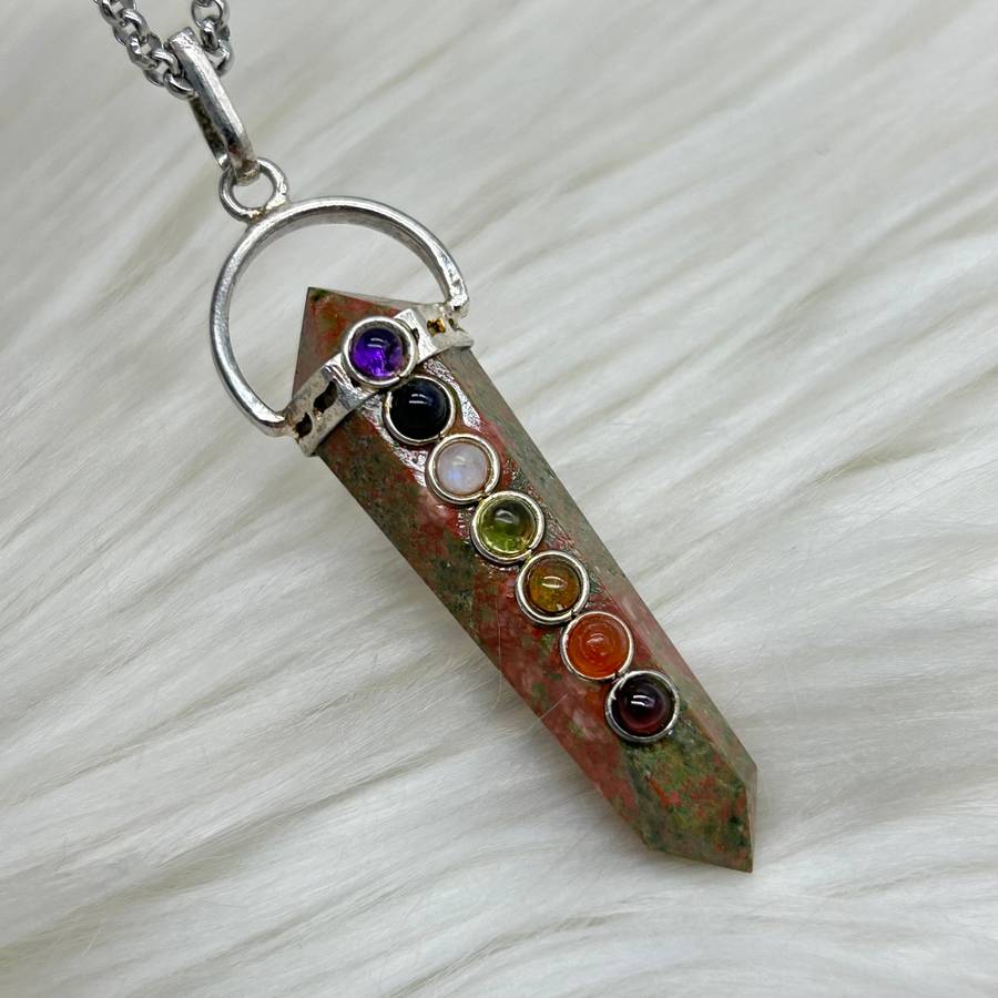 Unakite Chakra Crystal Double Terminated Pendant