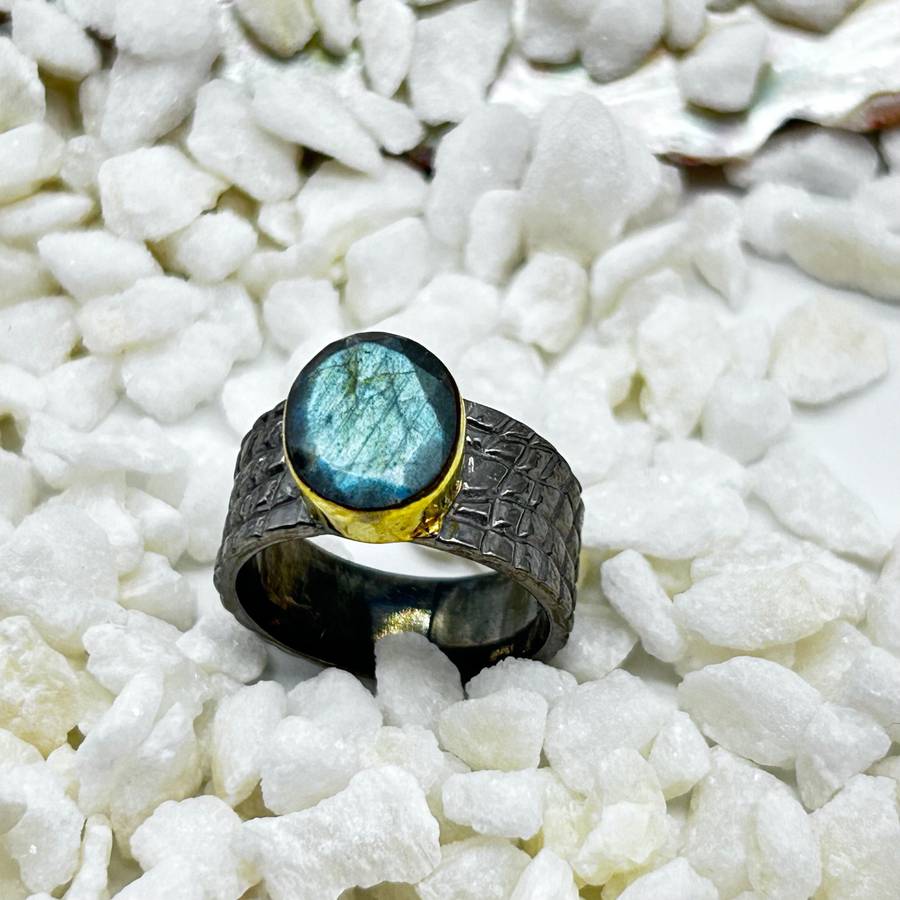 Labradorite Rhodium Plated Sterling Silver Ring