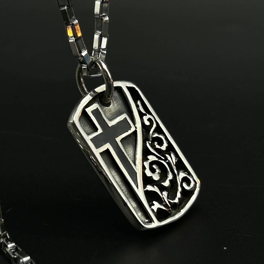 Mens Fern Cross Sterling Silver Pendant