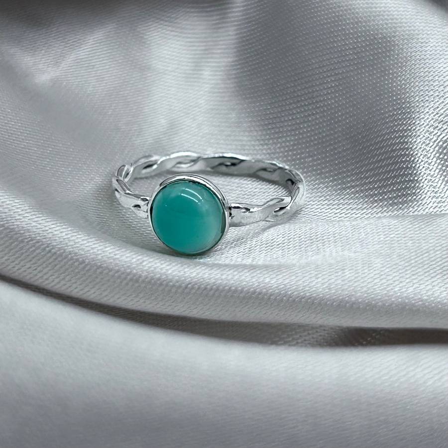 Blue Onyx Crystal Twist Sterling Silver Ring