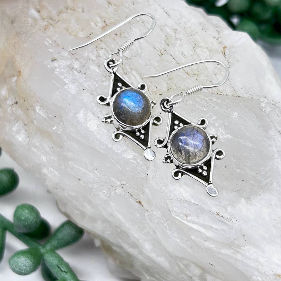 Labradorite Crystal Sterling Silver Earrings