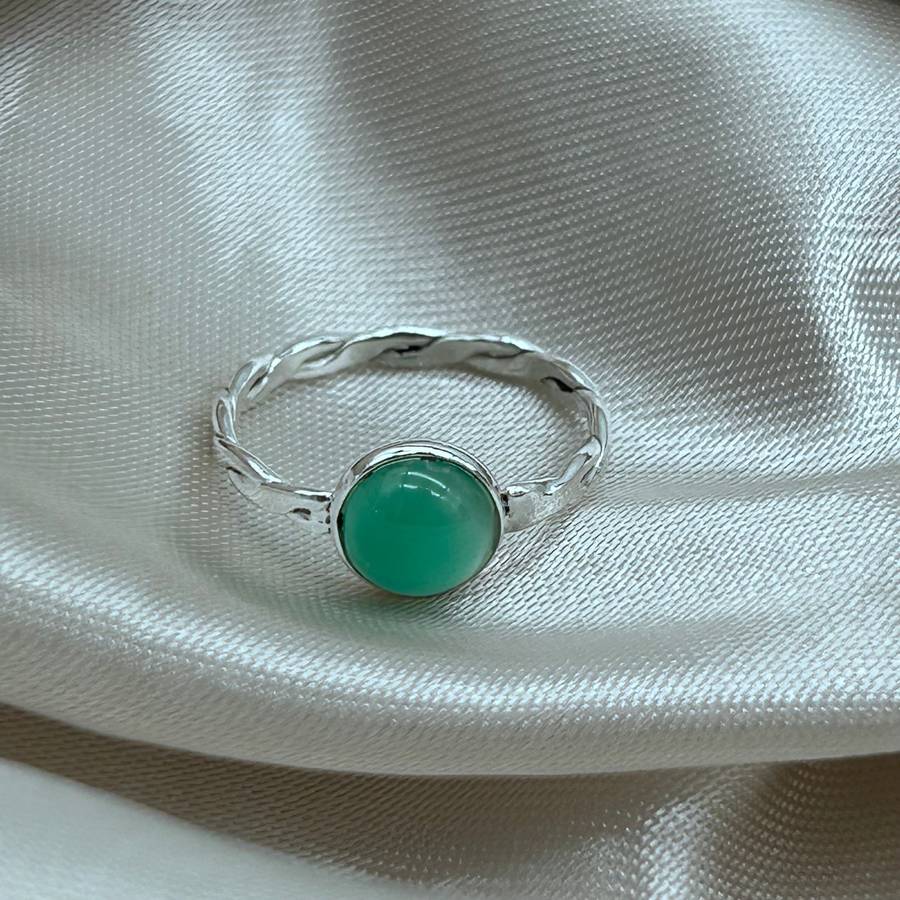 Blue Onyx Crystal Twist Sterling Silver Ring