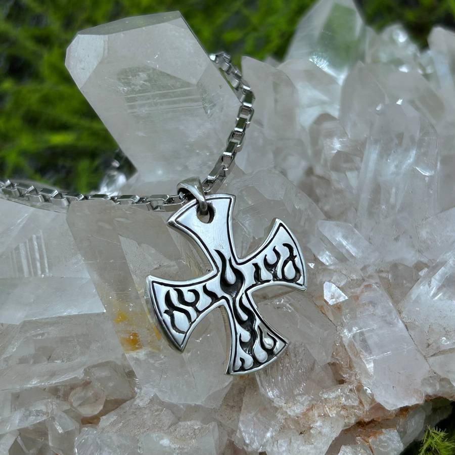 Mens Iron Cross Sterling Silver Pendant