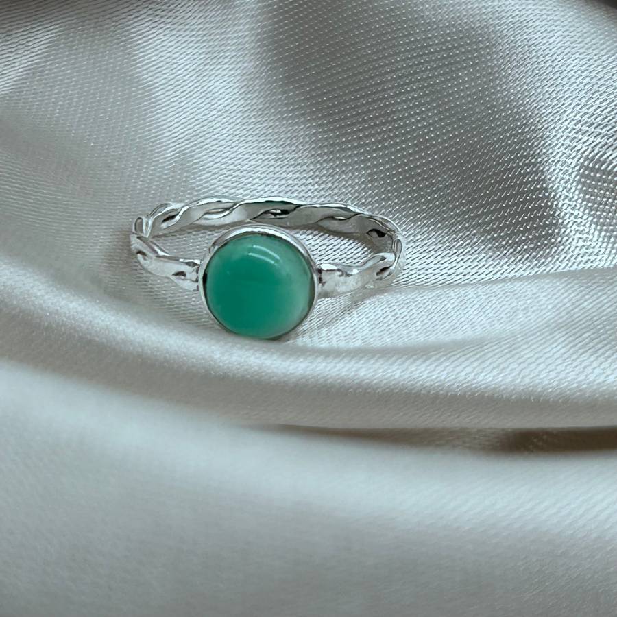 Blue Onyx Crystal Twist Sterling Silver Ring