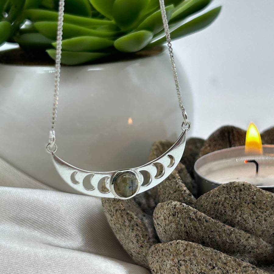 Moon Phase Sterling Silver Necklace With Labradorite