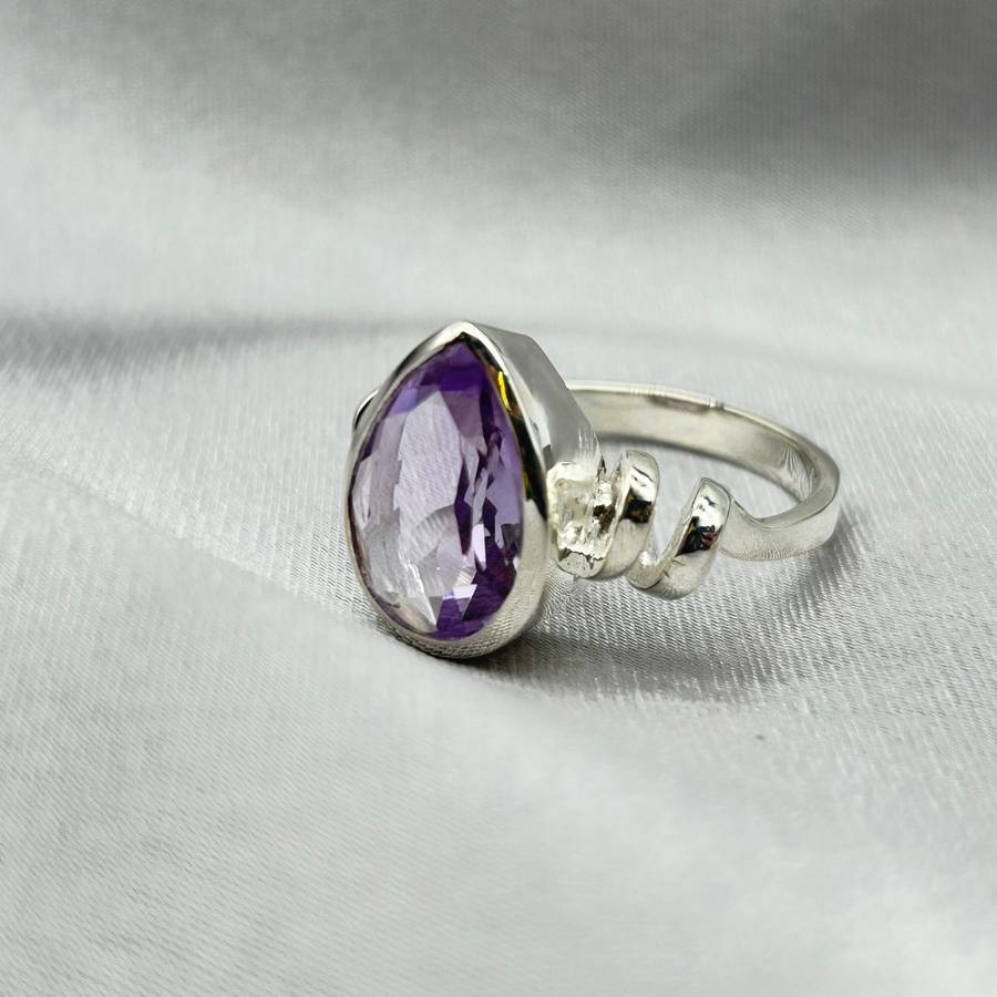 Sterling Silver Faceted Amethyst Crystal Ring