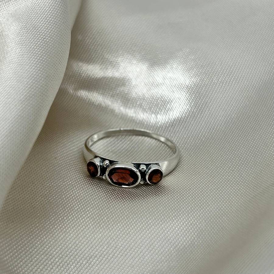 Garnet 3 Stone Sterling Silver Ring