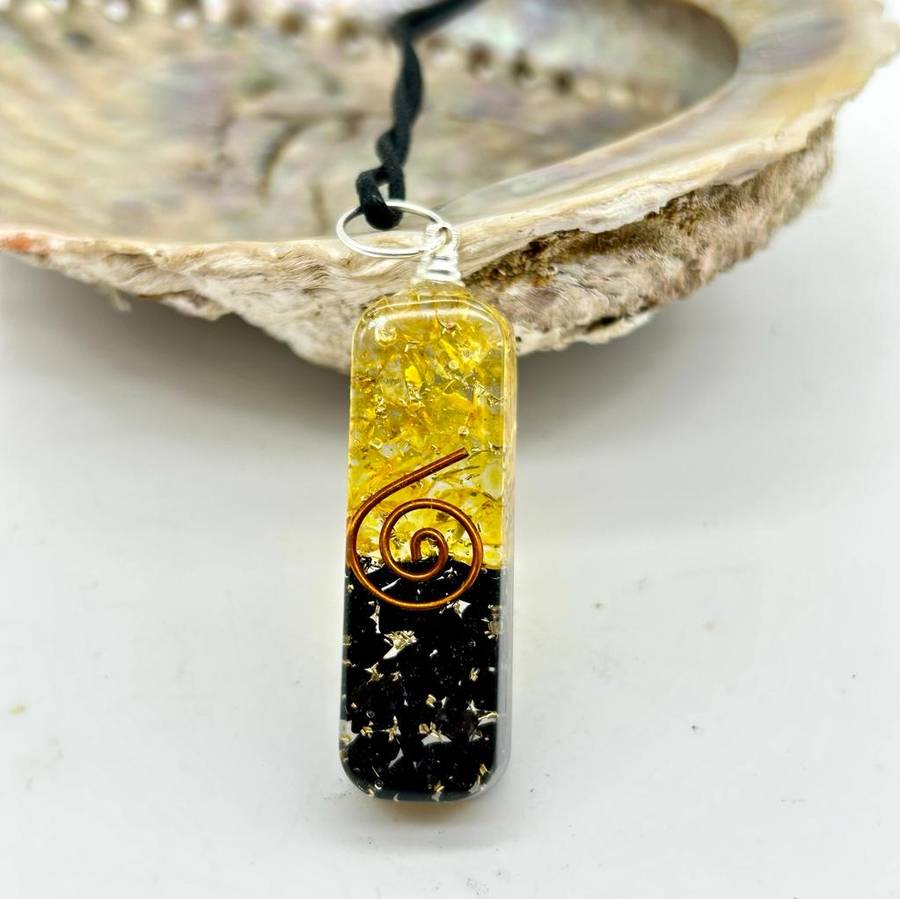 Black Tourmaline and Citrine Orgonite Pendant for Protected Prosperity
