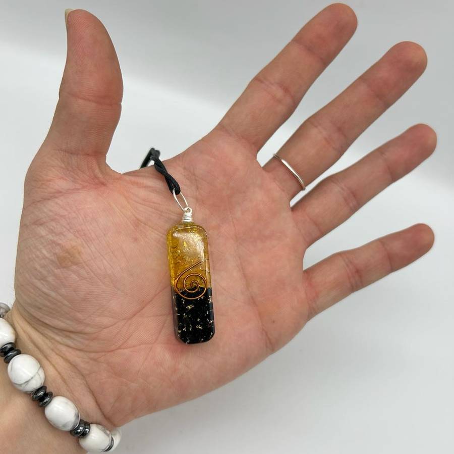 Black Tourmaline and Citrine Orgonite Pendant for Protected Prosperity