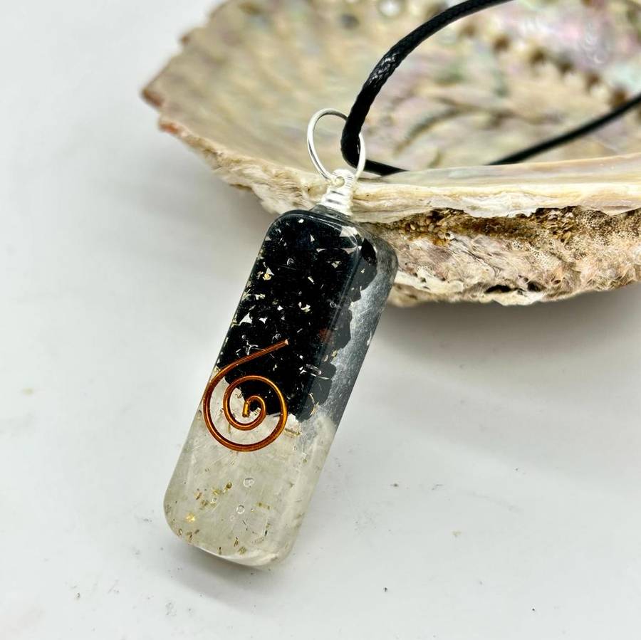 Black Tourmaline and Selenite Orgonite Pendant for Magnified Protection
