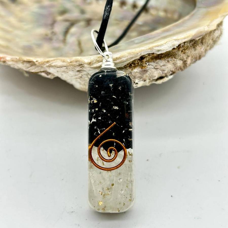 Black Tourmaline and Selenite Orgonite Pendant for Magnified Protection