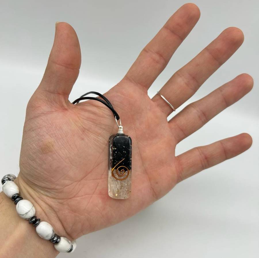 Black Tourmaline and Selenite Orgonite Pendant for Magnified Protection