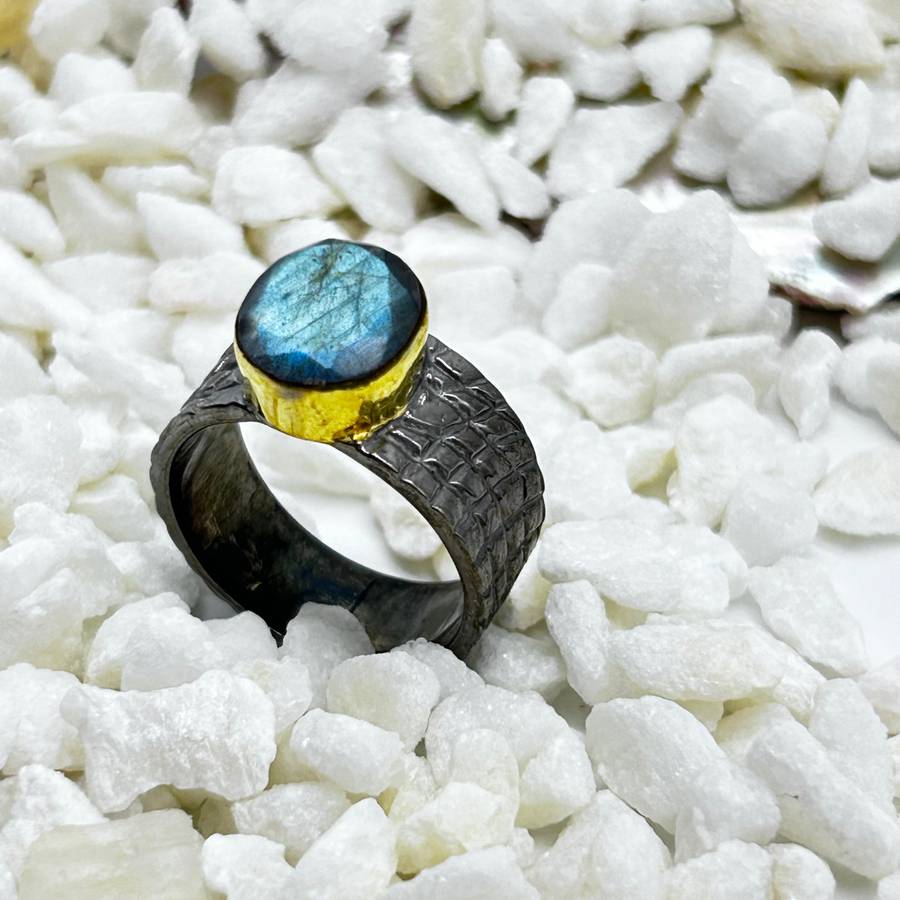 Labradorite Rhodium Plated Sterling Silver Ring