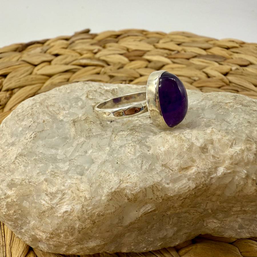 Amethyst Oval Sterling Silver Crystal Ring