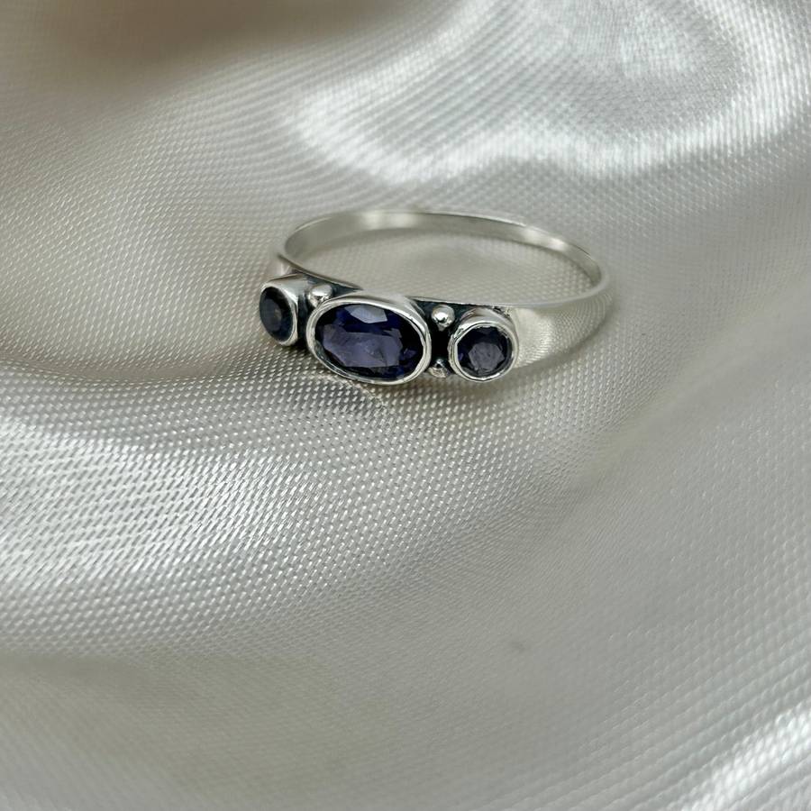Iolite 3 Stone Sterling Silver Crystal Sterling Silver Ring