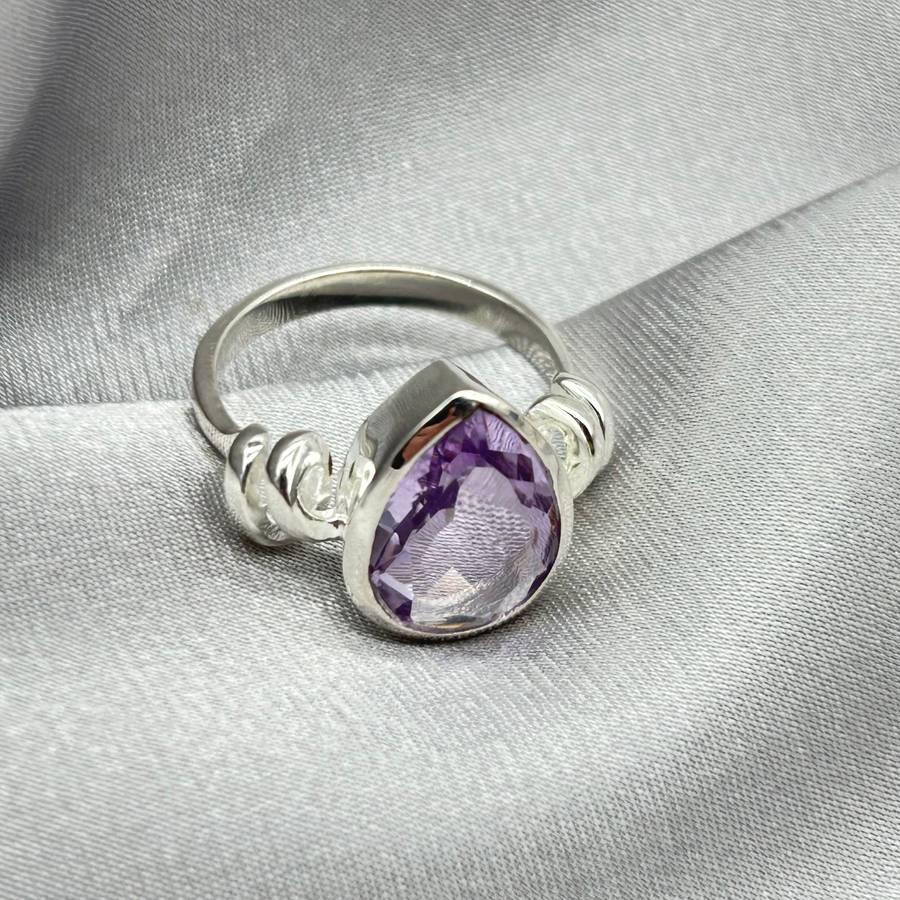 Sterling Silver Faceted Amethyst Crystal Ring