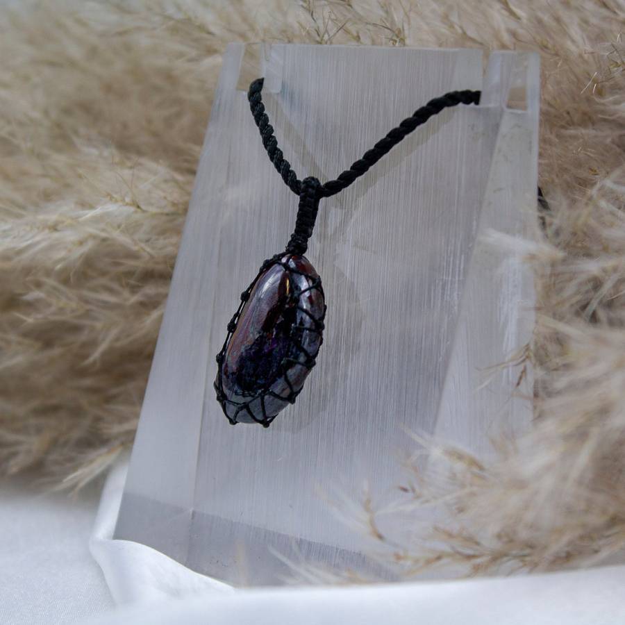Sugilite Crystal Macramé Pendant