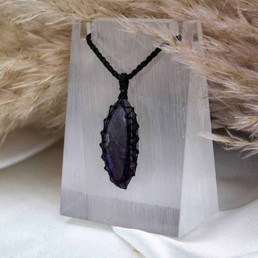 Sugilite Crystal Macramé Pendant