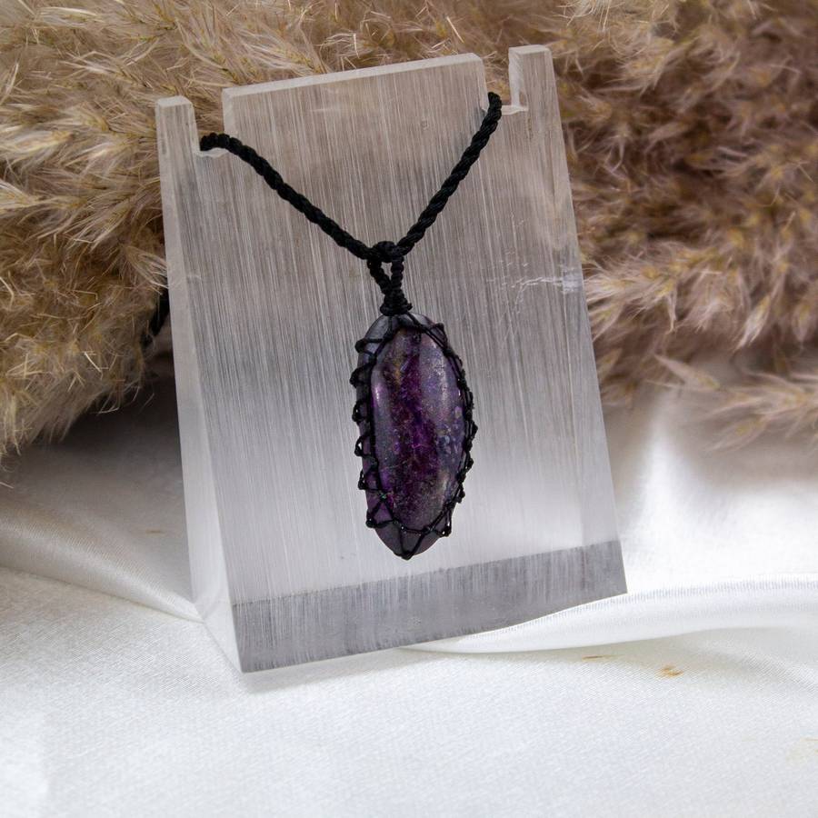 Sugilite Crystal Macramé Pendant