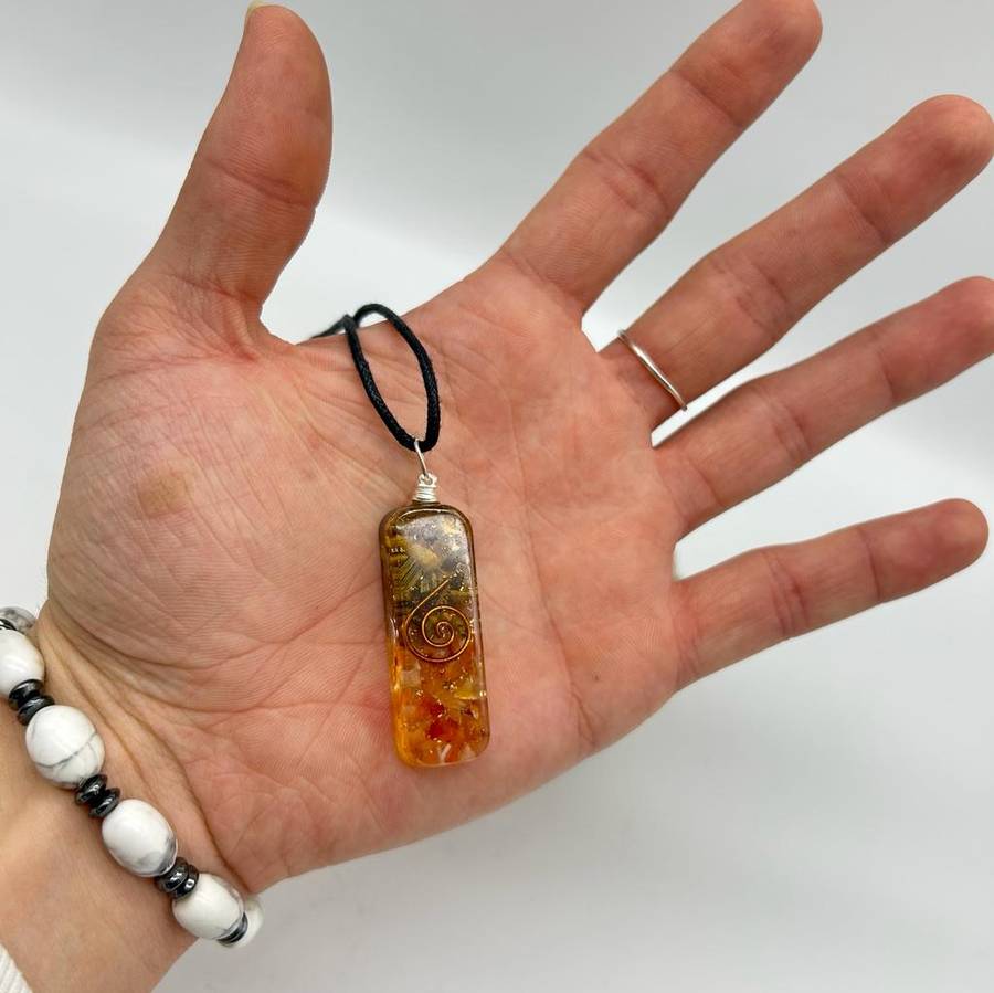 Tigers Eye and Carnelian Orgonite Pendant for Fierce Wealth Energy