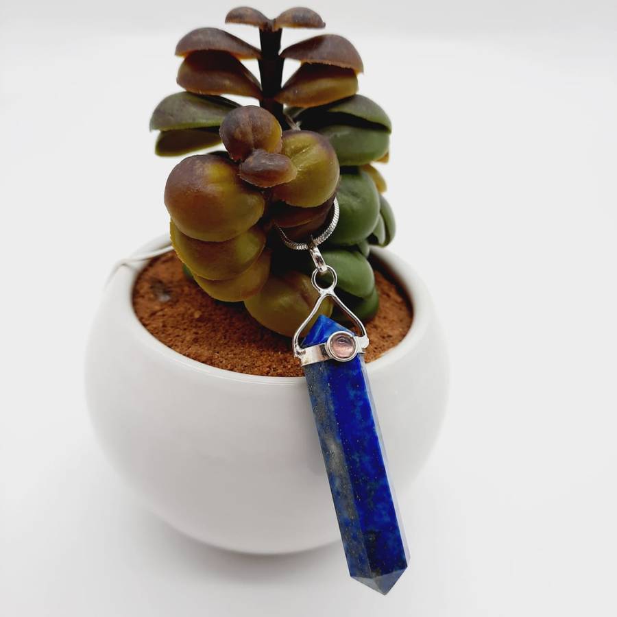 Lapis Lazuli with Pink Tourmaline Cabochon Crystal Double Terminated Pendant
