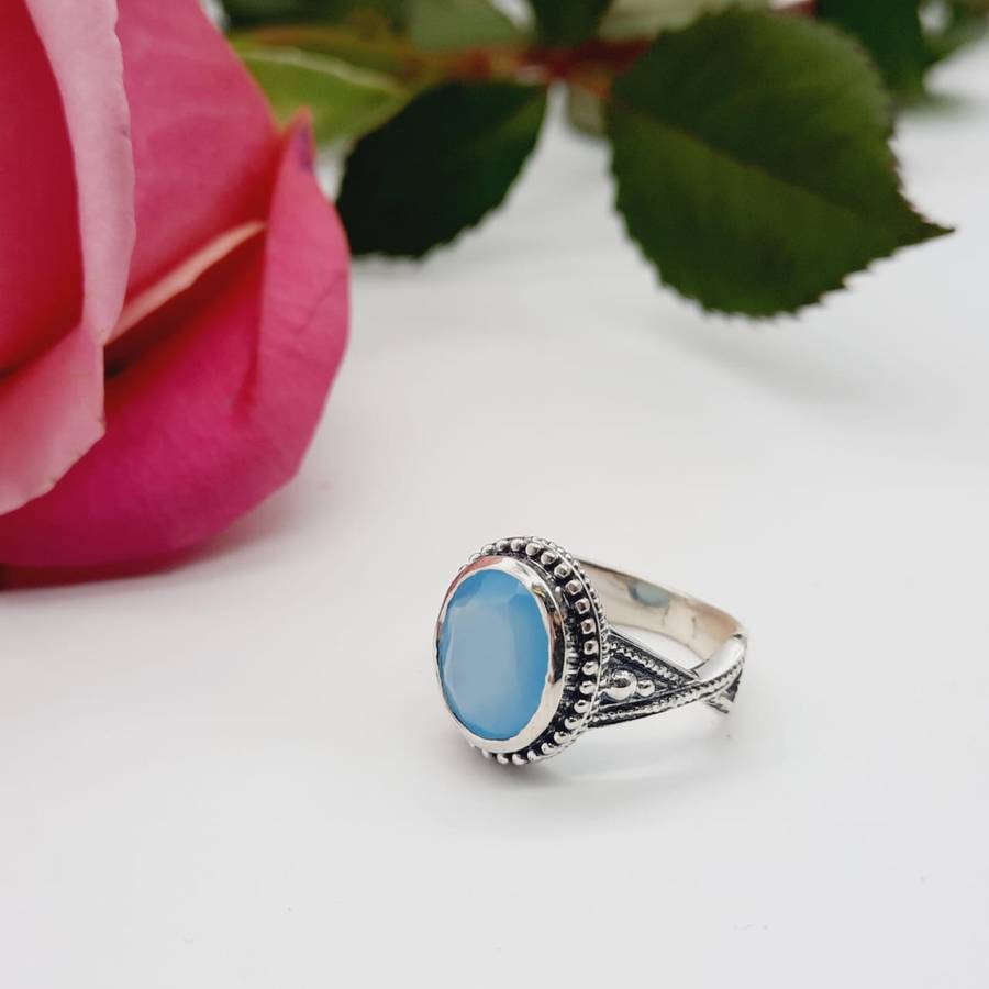 Sterling Silver Blue Onyx Faceted Ring