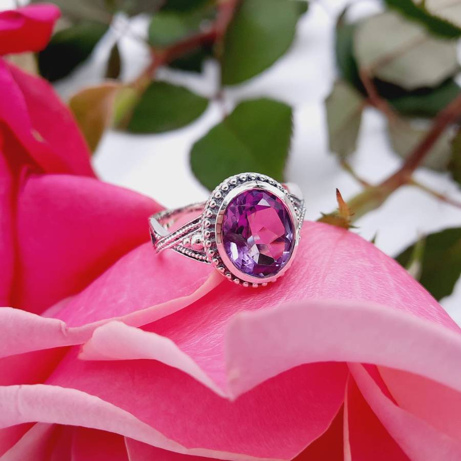 Faceted Sterling Silver Amethyst Ring