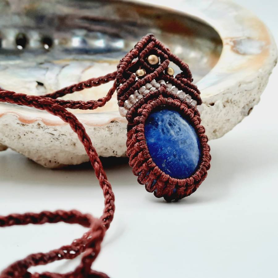 Dumortierite Macrame Crystal Pendant