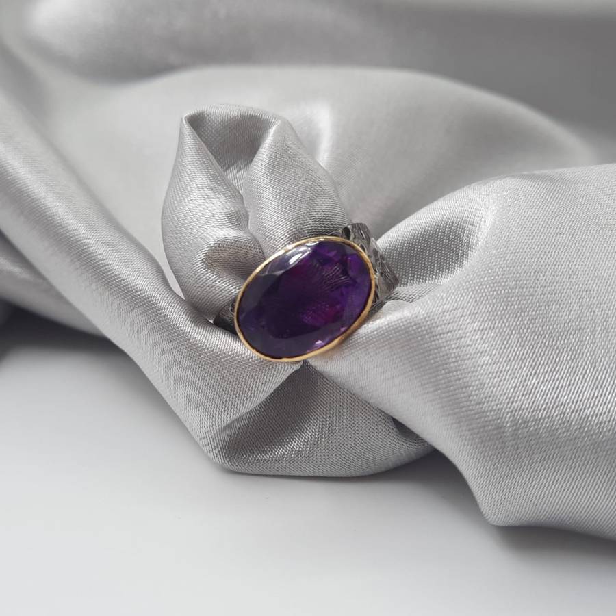 Amethyst Morticia Rhodium Plated Sterling Silver Ring