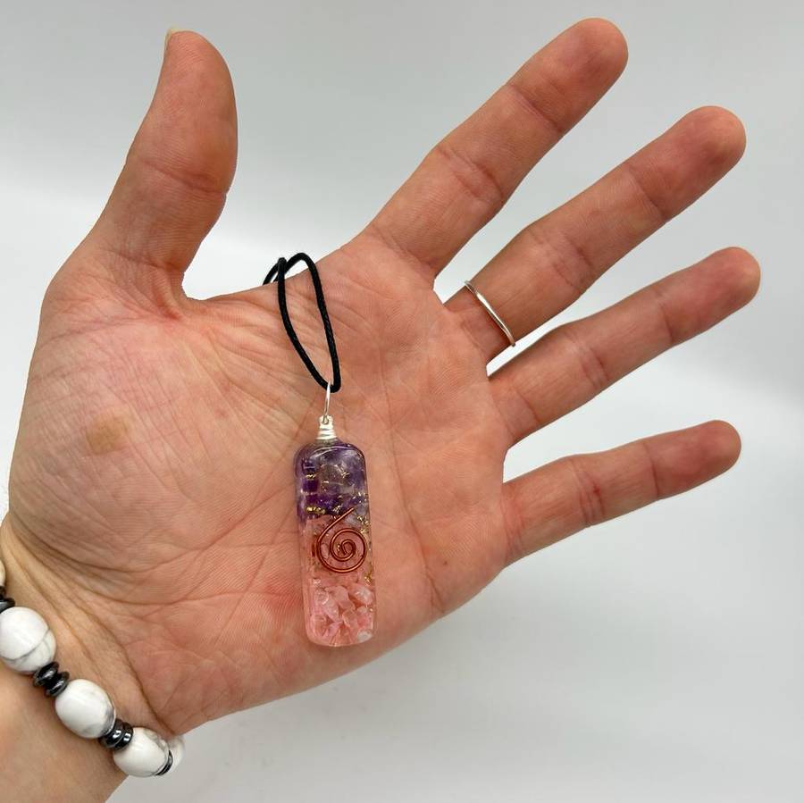 Amethyst and Rose Quartz Orgonite Pendant for Divine Feminine Energy
