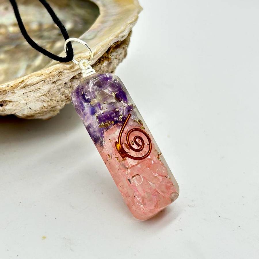 Amethyst and Rose Quartz Orgonite Pendant for Divine Feminine Energy