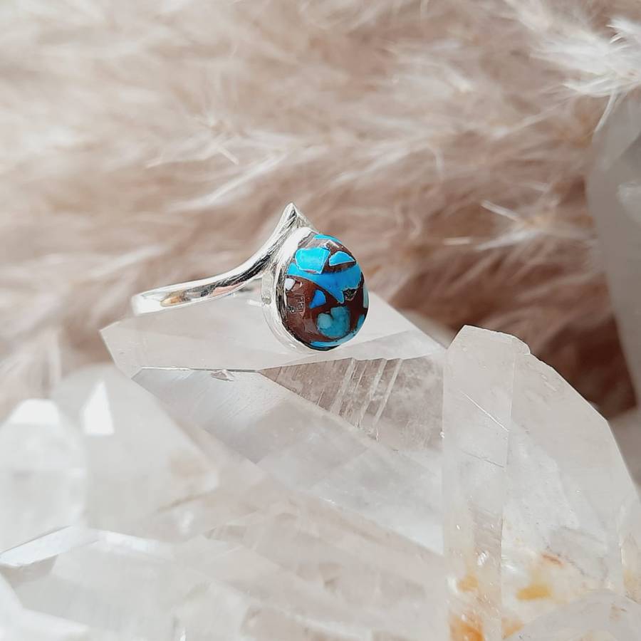 Sterling Silver Copper Turquoise Crystal Ring
