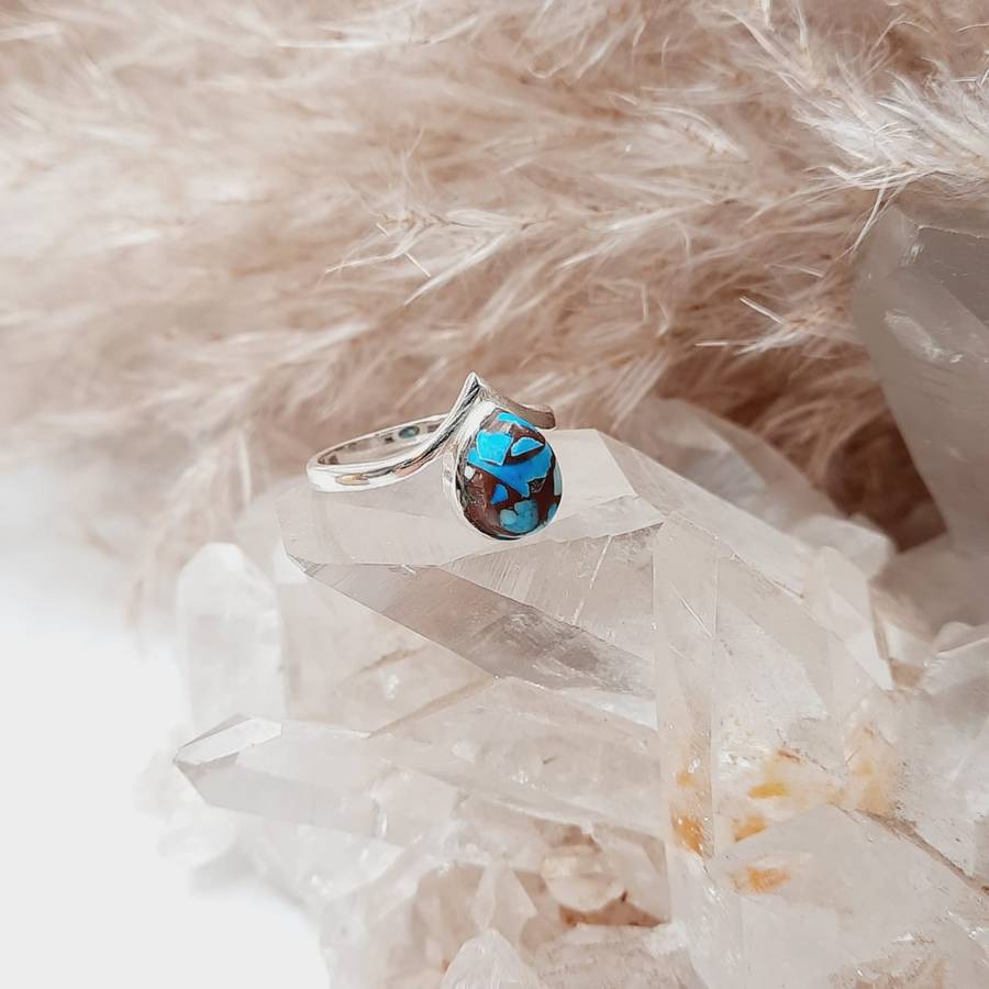 Sterling Silver Copper Turquoise Crystal Ring