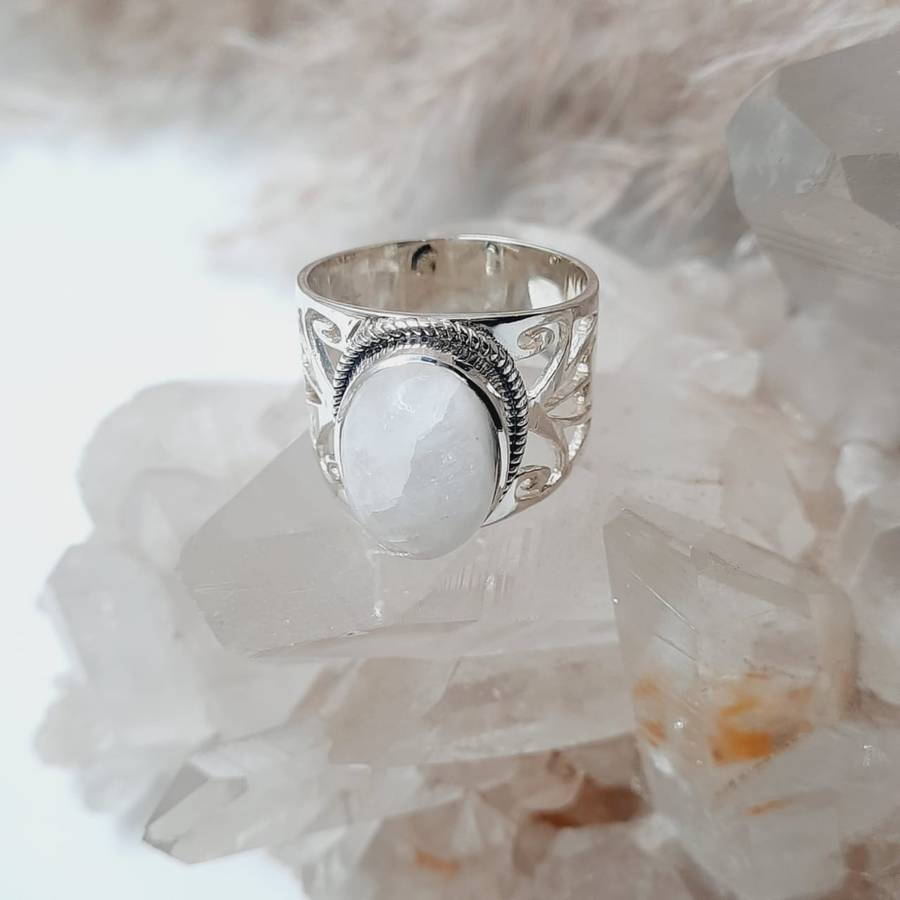 Sterling Silver Moonstone Crystal Ring