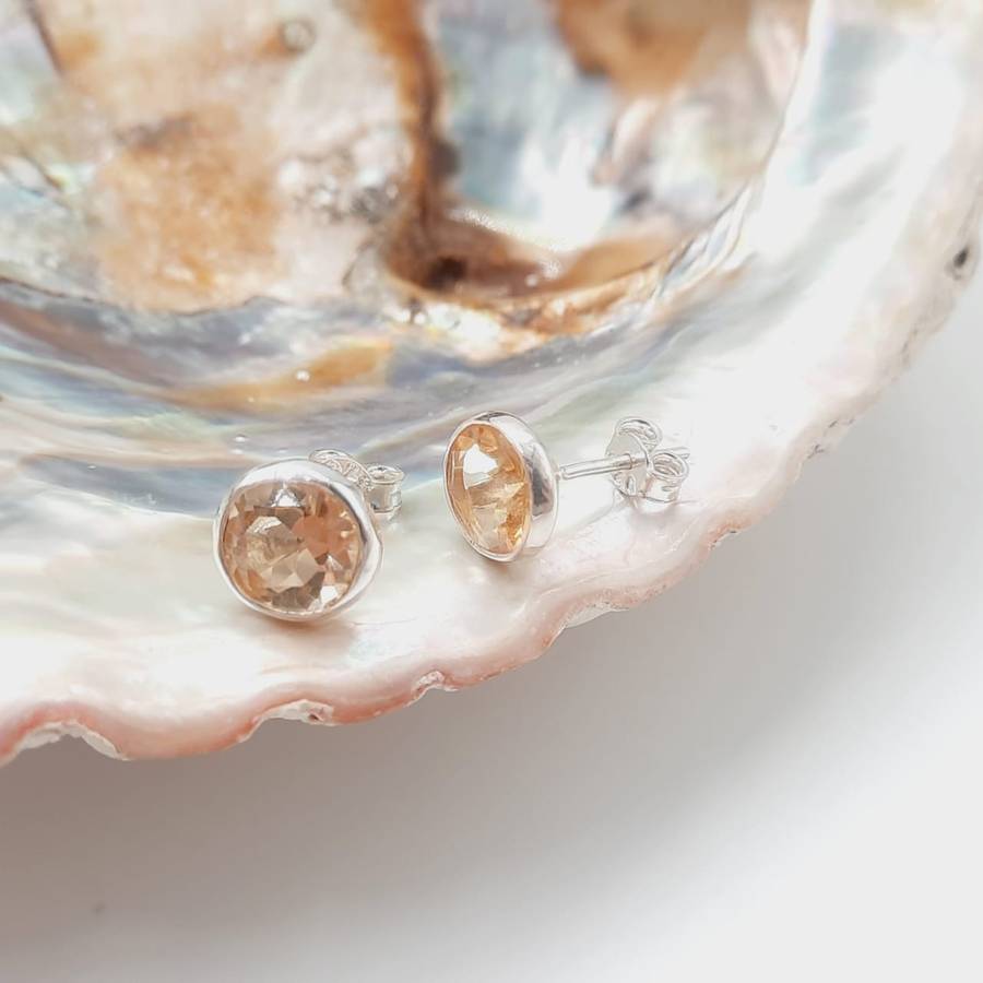 Silver Citrine Crystal Stud Earrings