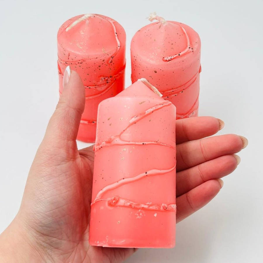 Pink Speckled Pillar Candles
