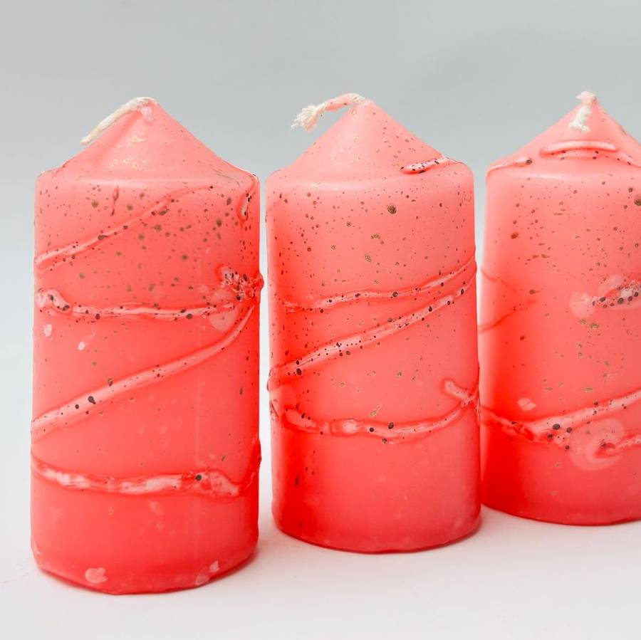 Pink Speckled Pillar Candles