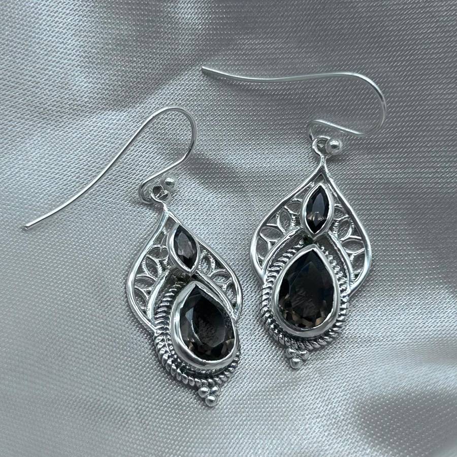 Double Faceted Sterling Silver Smoky Quartz Earrings