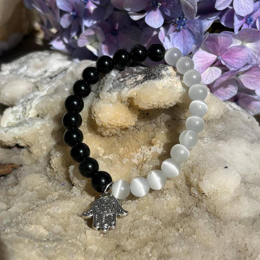 Golden Sheen Obsidian And Selenite Gemstone Bracelet