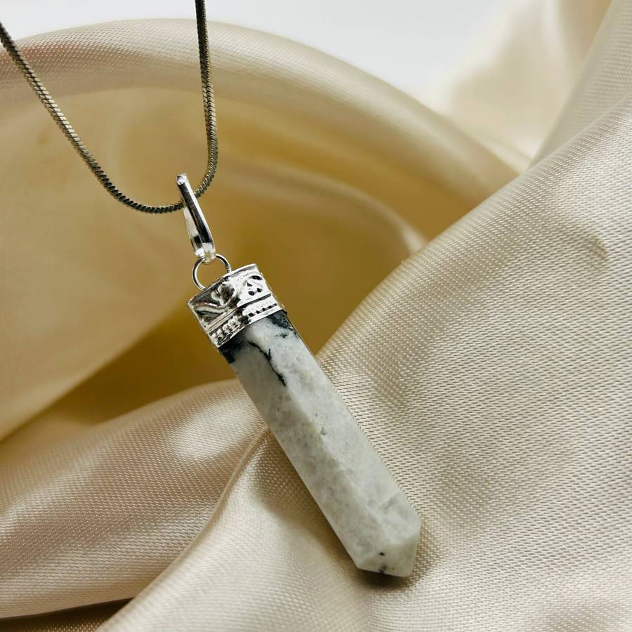 Moonstone White Metal Crystal Pendant