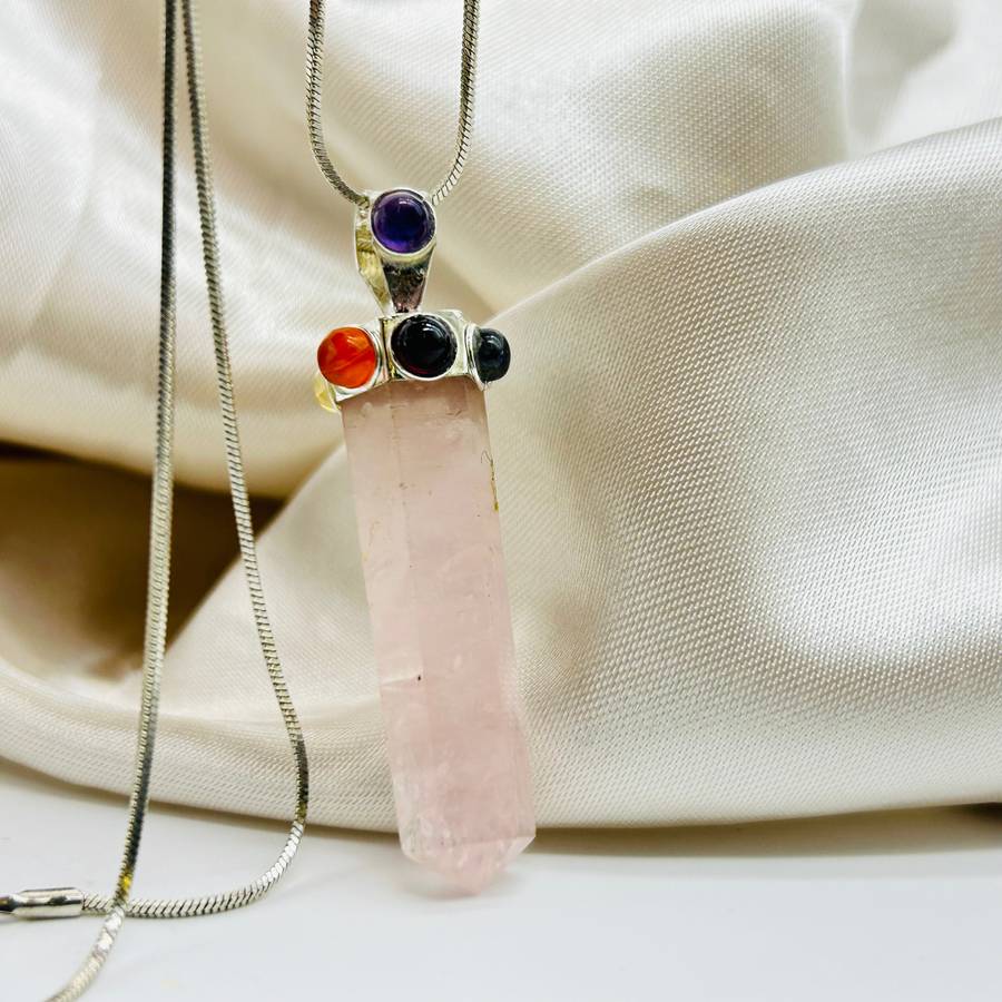 Rose Quartz Chakra Cabochon Gemstones Metal Pendant