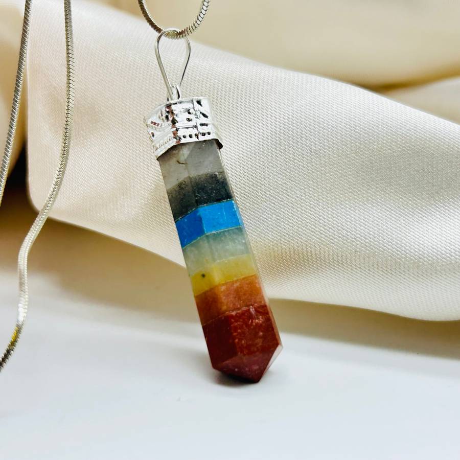 Seven Crystal Layered White Metal Crystal Pendant